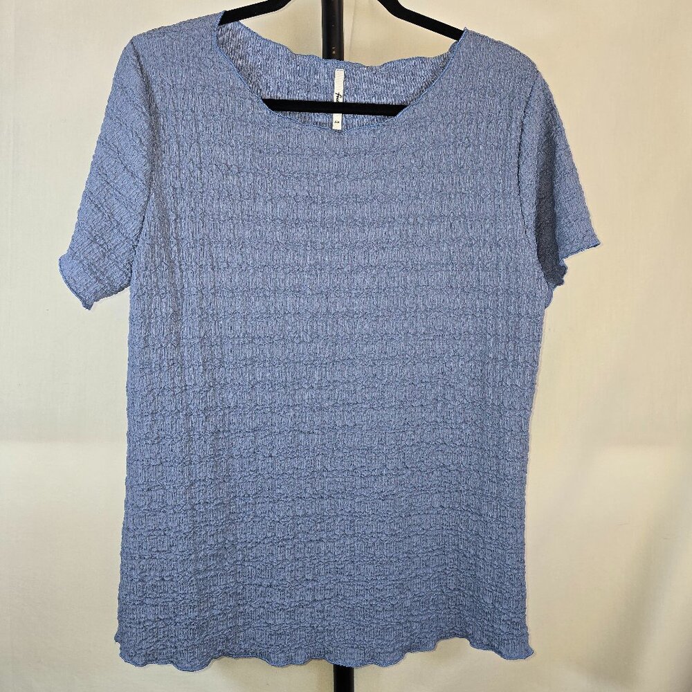 Plus Blue Puffy Texture Short Sleeve Shirt